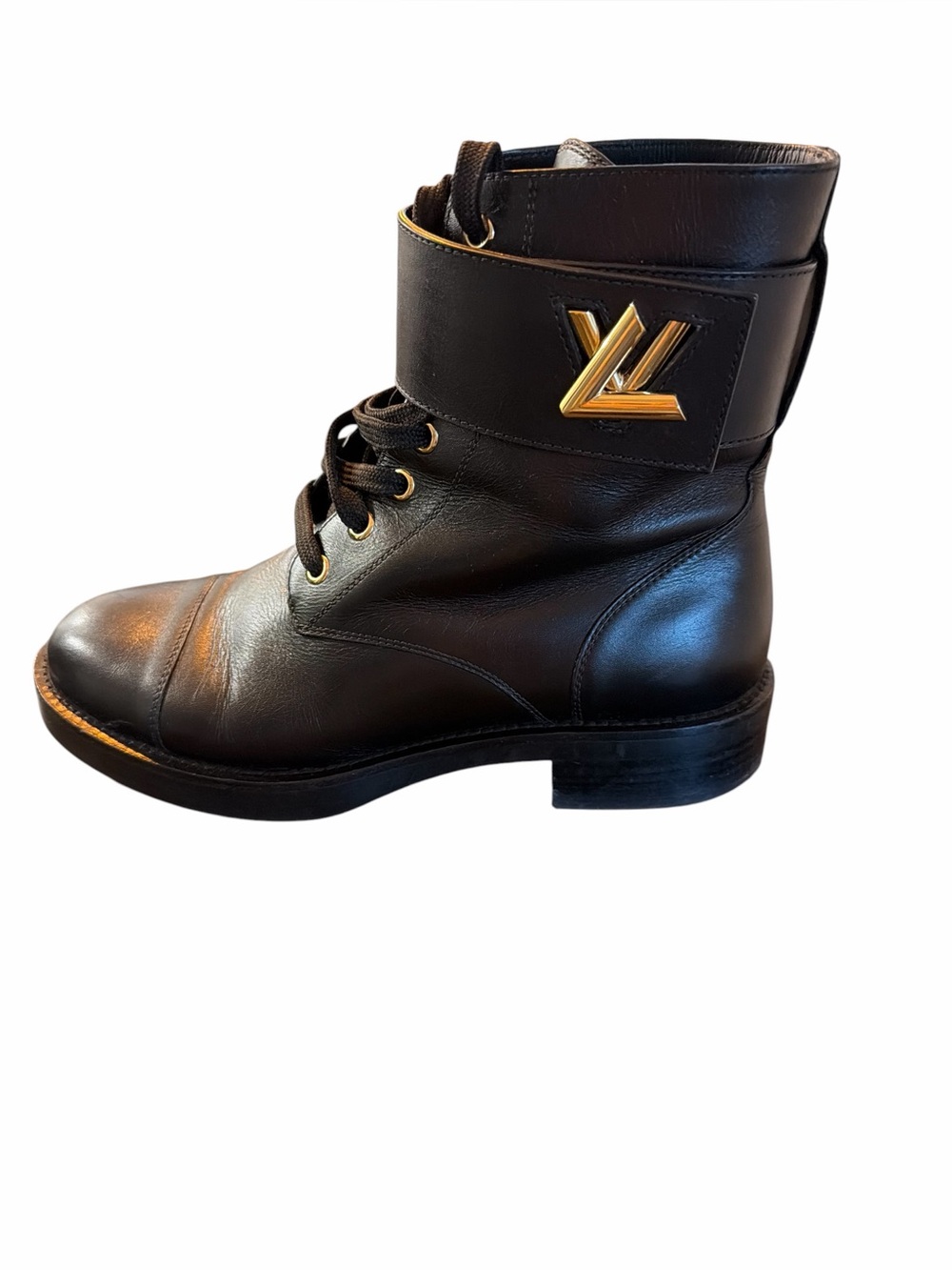 Louis Vuitton Black Leather Lace-Up Ankle Boots with Gold LV Emblem Size 38 - Picture 3 of 8